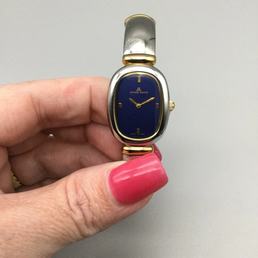 Jacques Lemans Womens Watch 21mm Blue Dial Oval Two Tone 1-899 New Battery 6" - Picture 9 of 13